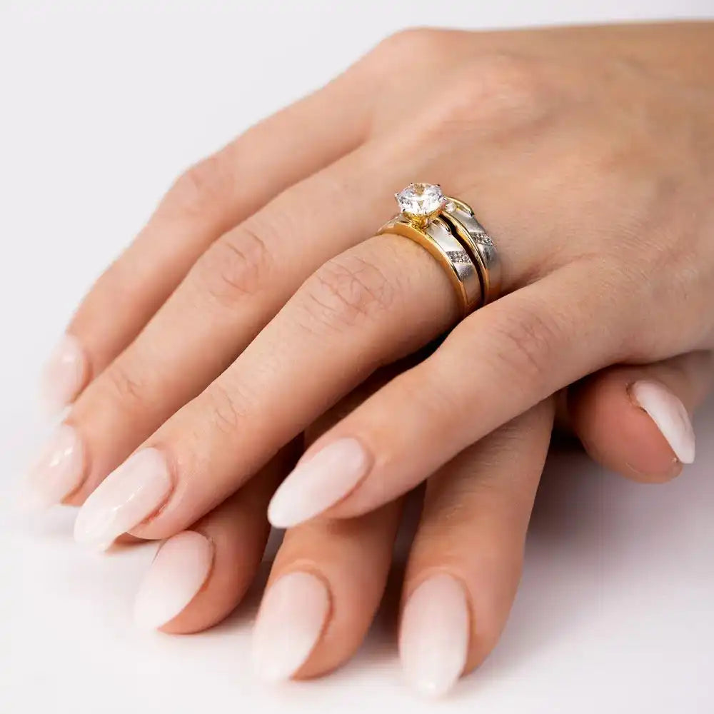 925 Sterling Silver Two-Tone Gold and Rhodium Plated CZ Band Wedding Band