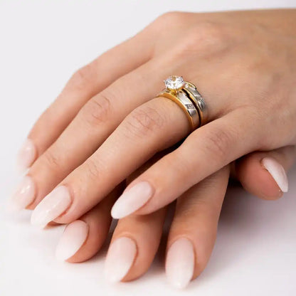 925 Sterling Silver Two-Tone Gold and Rhodium Plated CZ Band Wedding Band