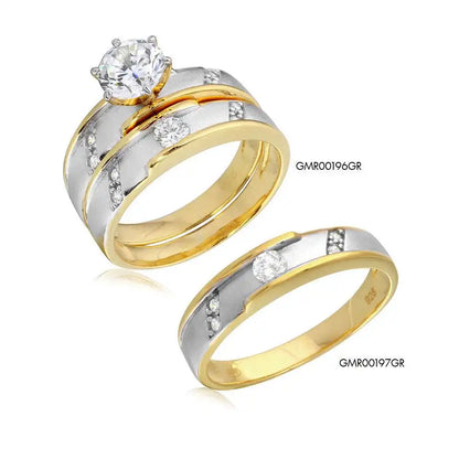 925 Sterling Silver Two-Tone Gold and Rhodium Plated CZ Band Wedding Band