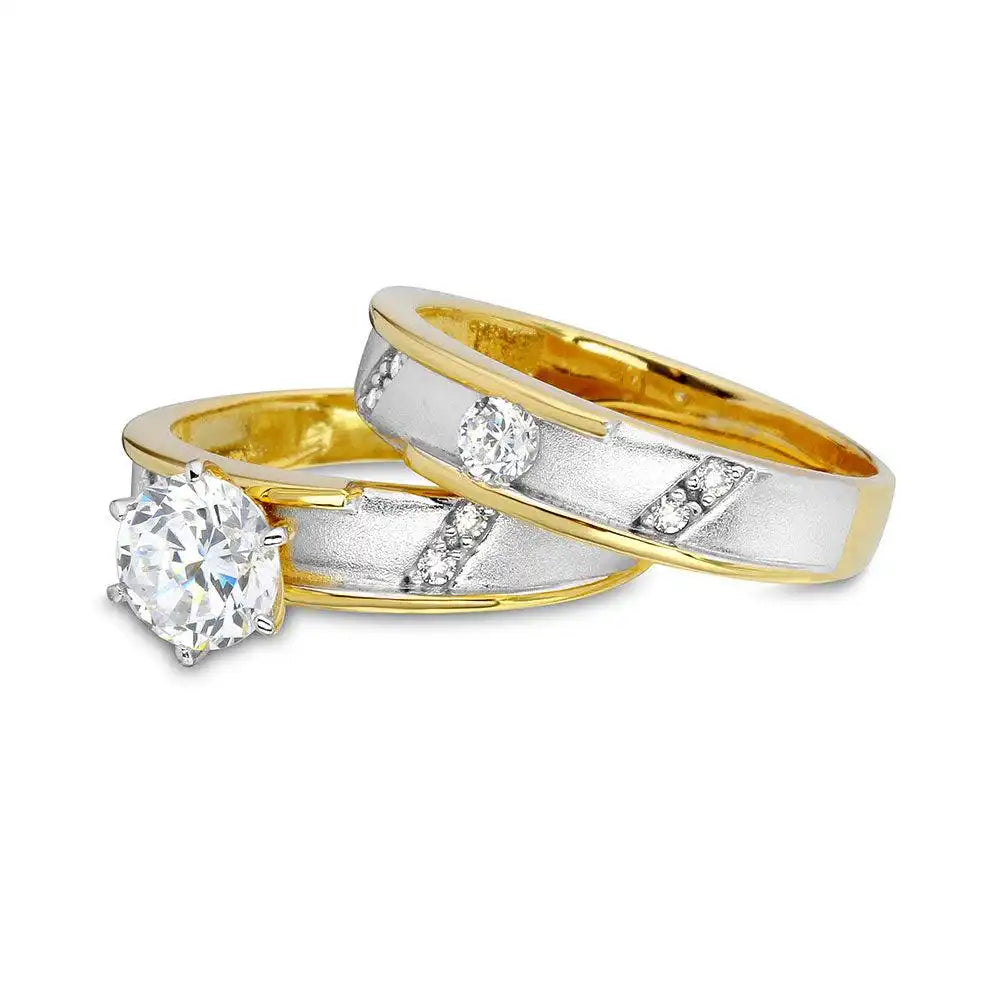 925 Sterling Silver Two-Tone Gold and Rhodium Plated CZ Band Wedding Band
