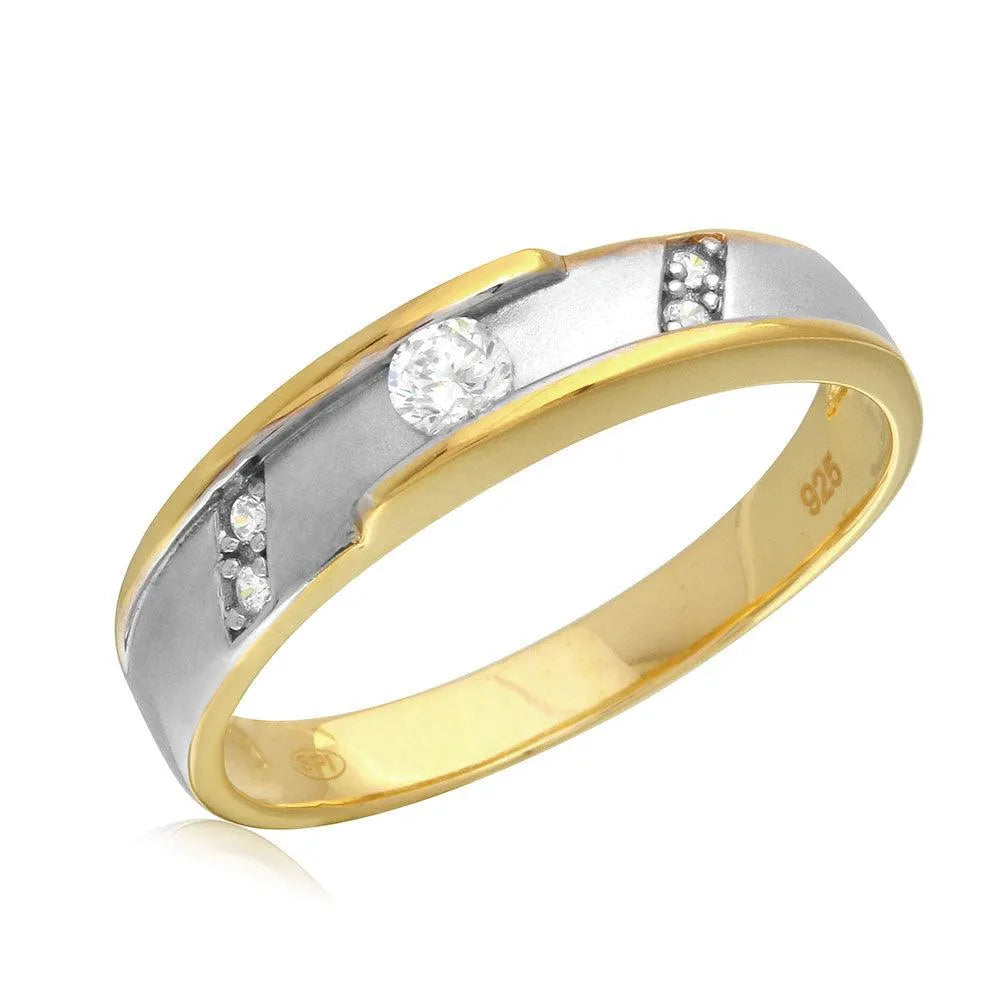 925 Sterling Silver Two-Tone Men's Gold and Rhodium Plated CZ Wedding Band