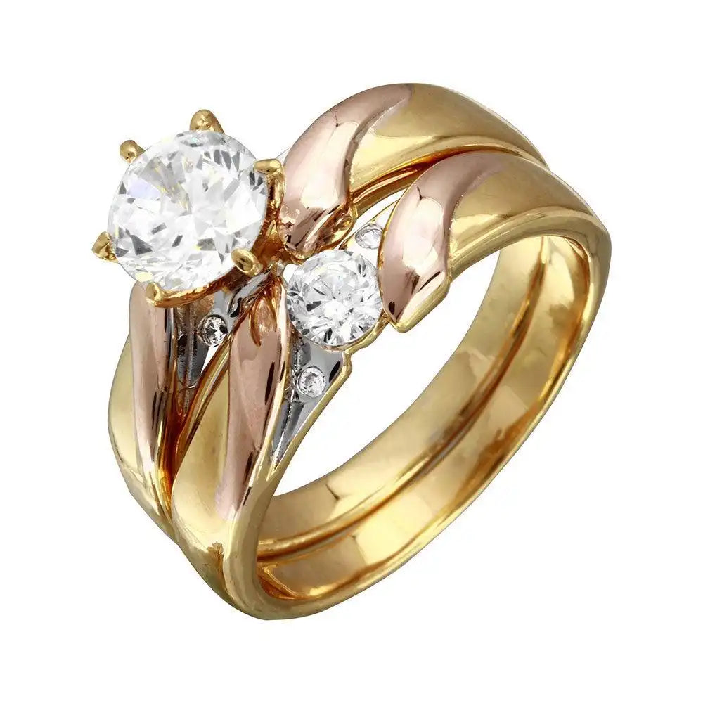 925 Sterling Silver Rhodium Plated Three-Tone CZ Trios Bridal Ring