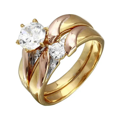 925 Sterling Silver Rhodium Plated Three-Tone CZ Trios Bridal Ring