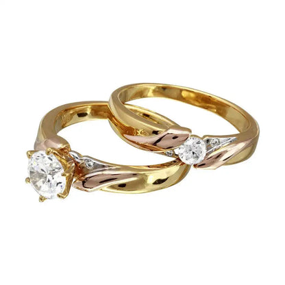 925 Sterling Silver Rhodium Plated Three-Tone CZ Trios Bridal Ring