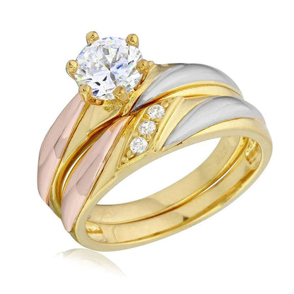 925 Sterling Silver Three-Tone Overlap CZ Wedding Ring