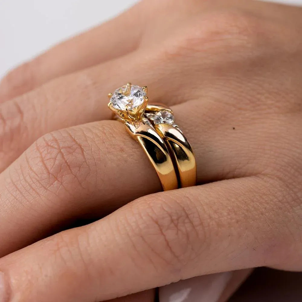 925 Sterling Silver Three-Tone Overlap CZ Wedding Ring