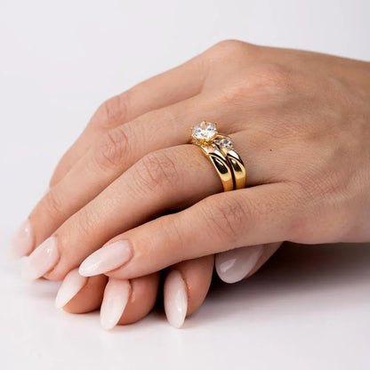 925 Sterling Silver Three-Tone Overlap CZ Wedding Ring
