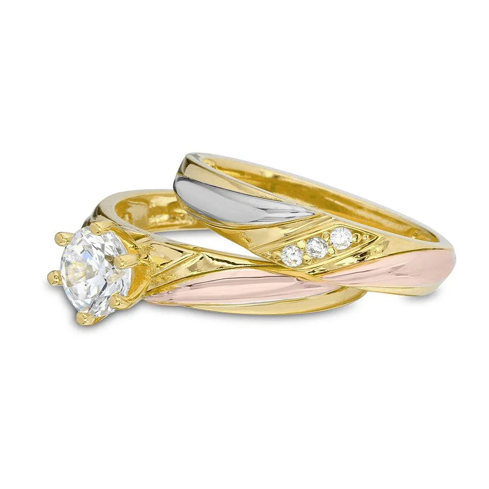 925 Sterling Silver Three-Tone Overlap CZ Wedding Ring