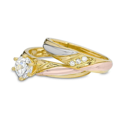 925 Sterling Silver Three-Tone Overlap CZ Wedding Ring