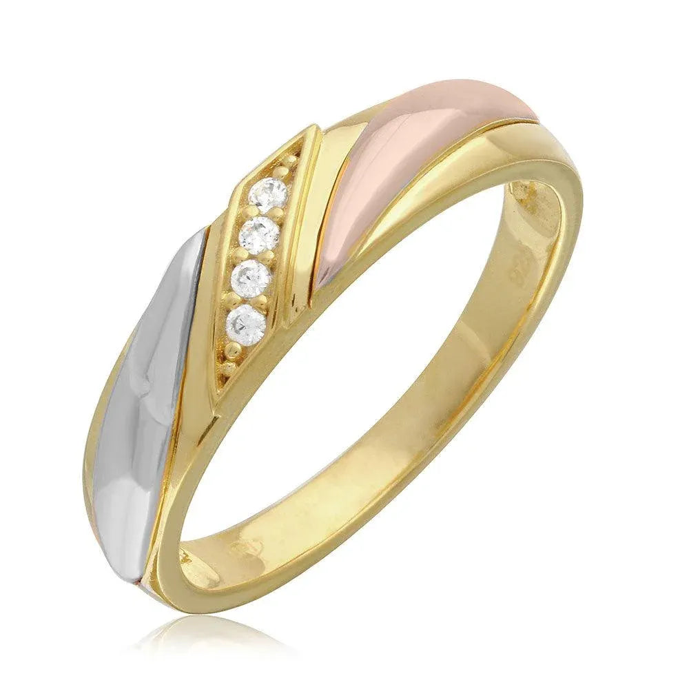 925 Sterling Silver Three-Tone Overlap CZ Wedding Ring