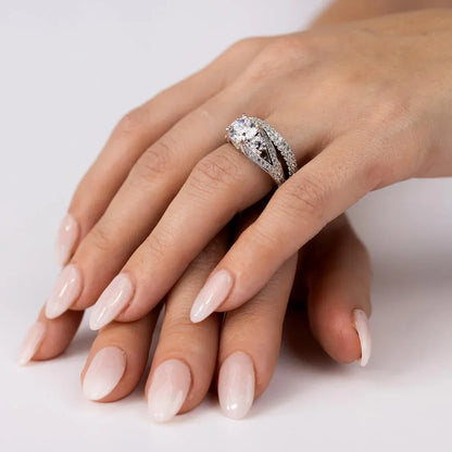 925 Sterling Silver Rhodium Plated CZ Bridal Ring