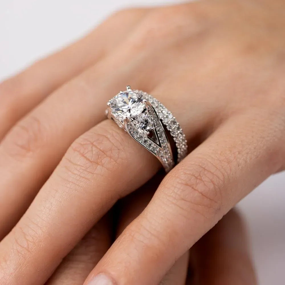 925 Sterling Silver Rhodium Plated CZ Bridal Ring