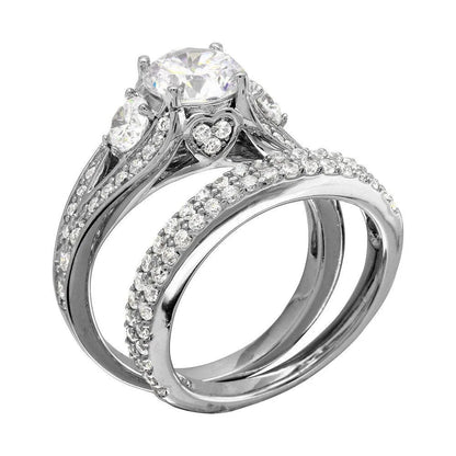 925 Sterling Silver Rhodium Plated CZ Bridal Ring