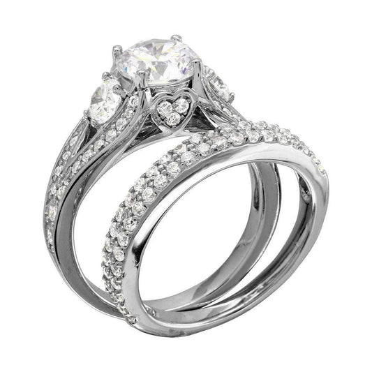 925 Sterling Silver Rhodium Plated CZ Bridal Ring