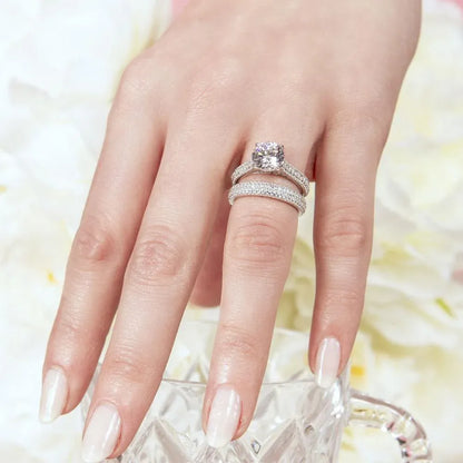 925 Sterling Silver Rhodium Plated Micro Pave Shank Bridal Single Center Stone Ring