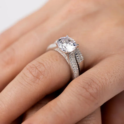 925 Sterling Silver Rhodium Plated Micro Pave Shank Bridal Single Center Stone Ring