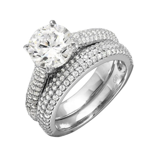 925 Sterling Silver Rhodium Plated Micro Pave Shank Bridal Single Center Stone Ring