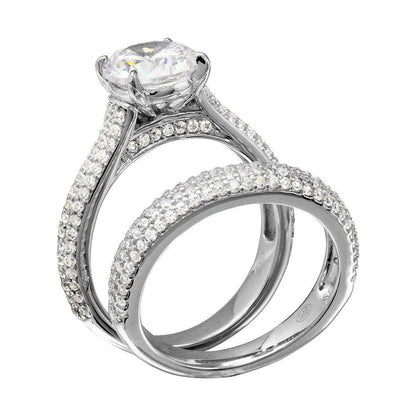 925 Sterling Silver Rhodium Plated Micro Pave Shank Bridal Single Center Stone Ring