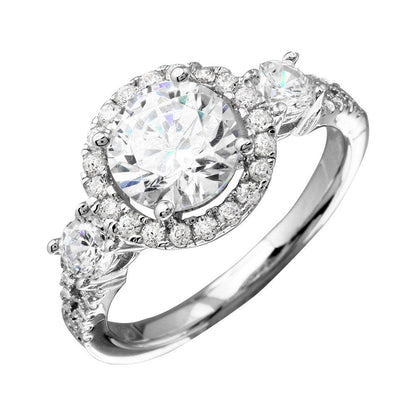 925 Sterling Silver Rhodium Plated Round Halo Ring with CZ Shank