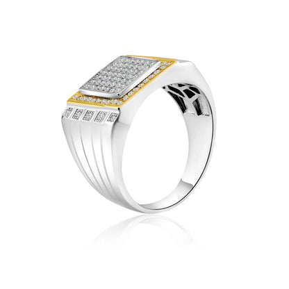 925 Sterling Silver Two-Tone Rhodium Plated Square CZ Encrusted Men's Ring