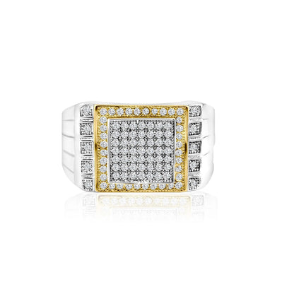 925 Sterling Silver Two-Tone Rhodium Plated Square CZ Encrusted Men's Ring