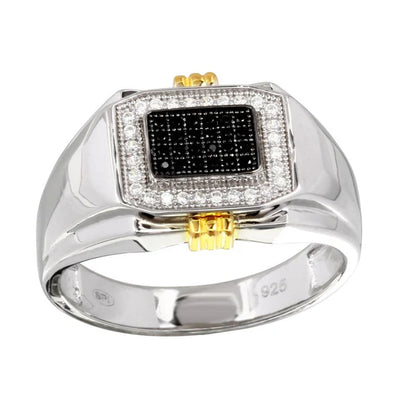 925 Sterling Silver Two-Tone Men's Rectangular Ring with CZ