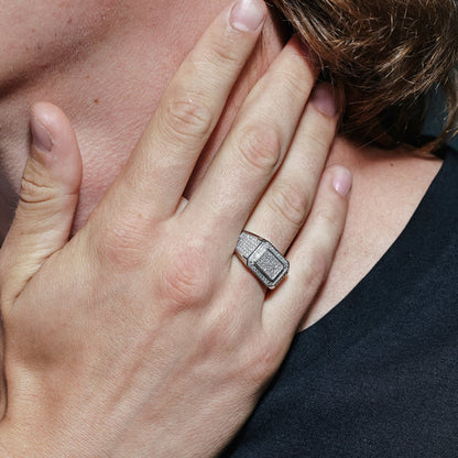 925 Sterling Silver Rhodium Plated Men's Ring with CZ