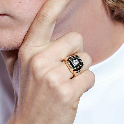 925 Sterling Silver Three-Tone Square Ring with CZ