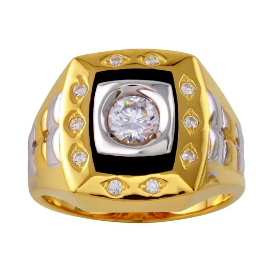 925 Sterling Silver Three-Tone Square Ring with CZ
