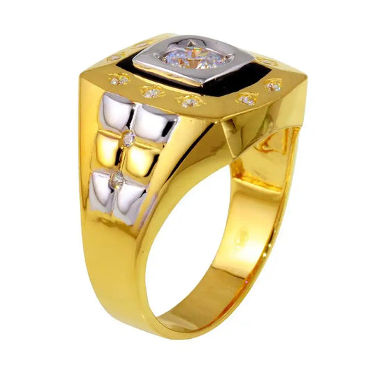 925 Sterling Silver Three-Tone Square Ring with CZ
