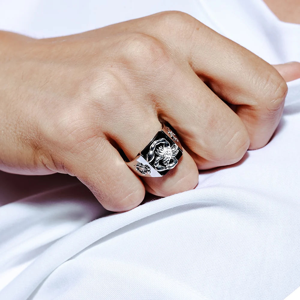 925 Sterling Silver Rhodium Plated Moissanite or CZ Square Scorpion Ring
