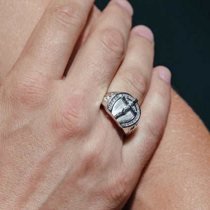 925 Sterling Silver Rhodium Plated Men's Crucifix Ring