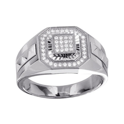 925 Sterling Silver Men's Sterling Rhodium Square Ring with CZ