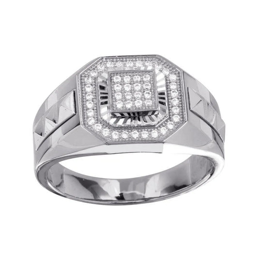 925 Sterling Silver Men's Sterling Rhodium Square Ring with CZ