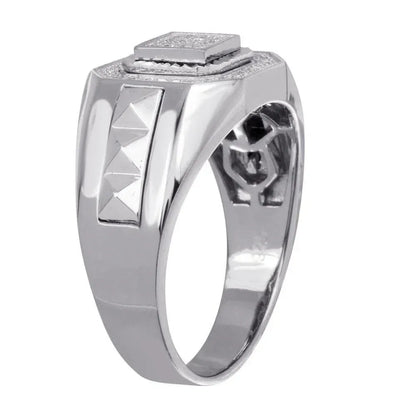 925 Sterling Silver Men's Sterling Rhodium Square Ring with CZ