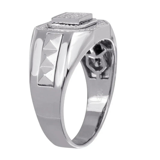 925 Sterling Silver Men's Sterling Rhodium Square Ring with CZ