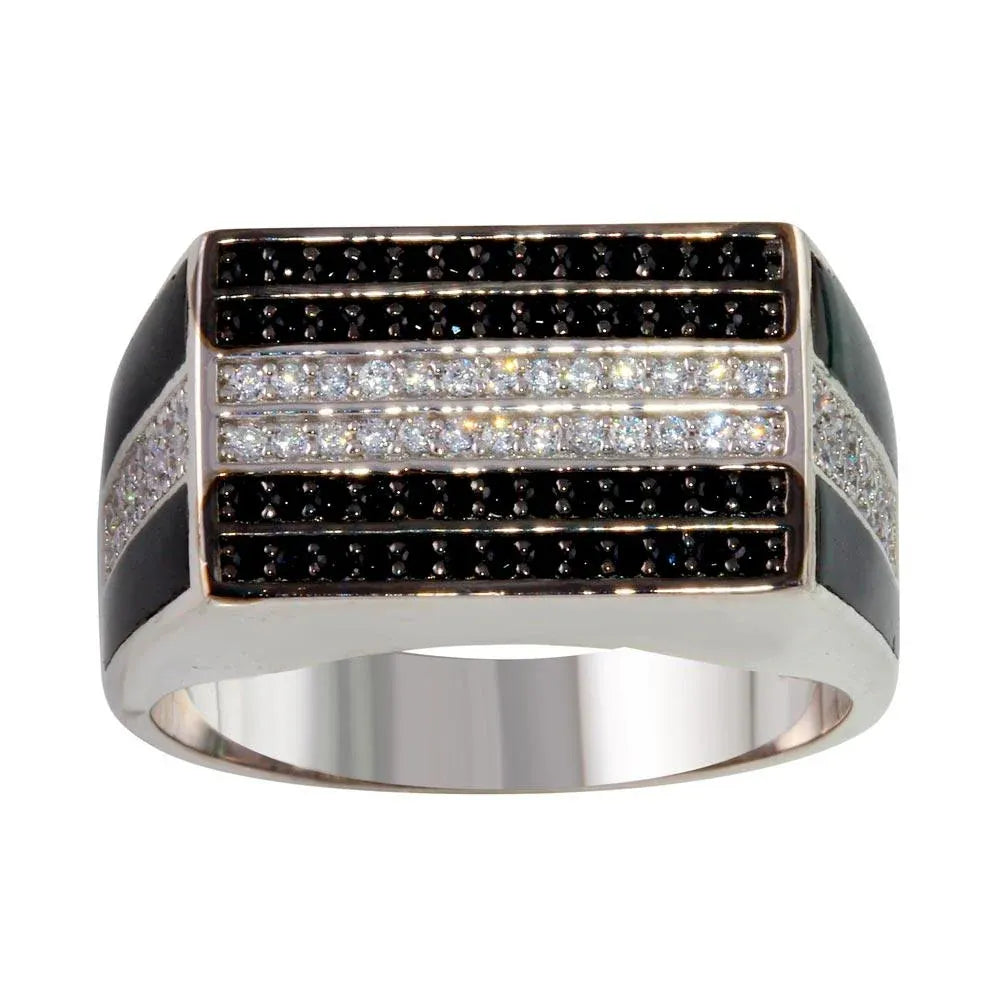 925 Sterling Silver Rhodium Plated Rectangle Ring with CZ