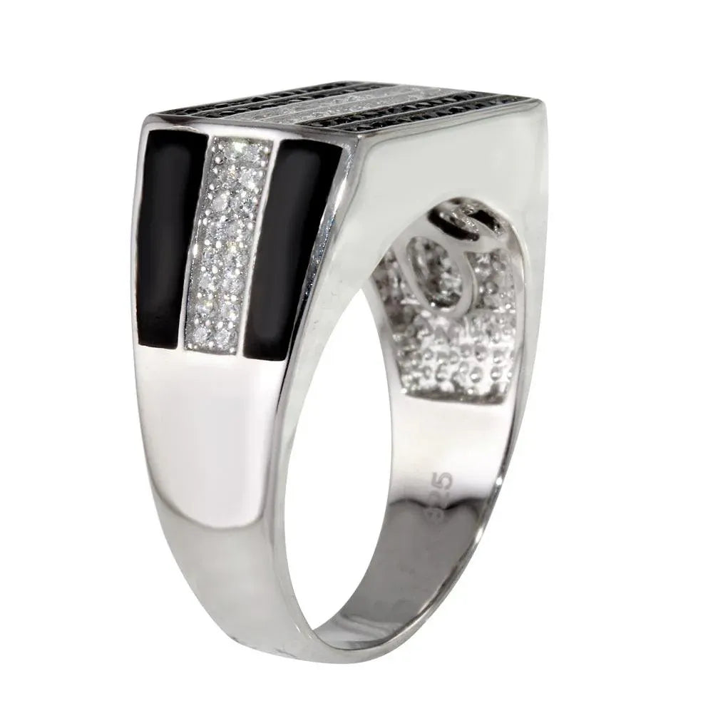 925 Sterling Silver Rhodium Plated Rectangle Ring with CZ