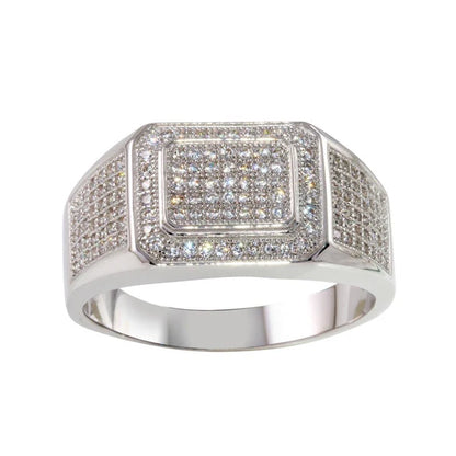 925 Sterling Silver Rhodium Plated Men's Ring with CZ