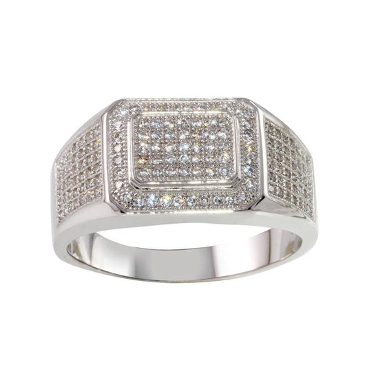 925 Sterling Silver Rhodium Plated Men's Ring with CZ