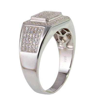 925 Sterling Silver Rhodium Plated Men's Ring with CZ