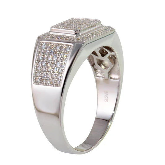 925 Sterling Silver Rhodium Plated Men's Ring with CZ