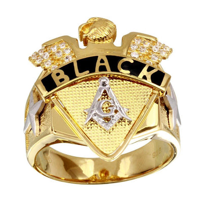 925 Sterling Silver Gold Plated Men's Masonik Symbol Ring