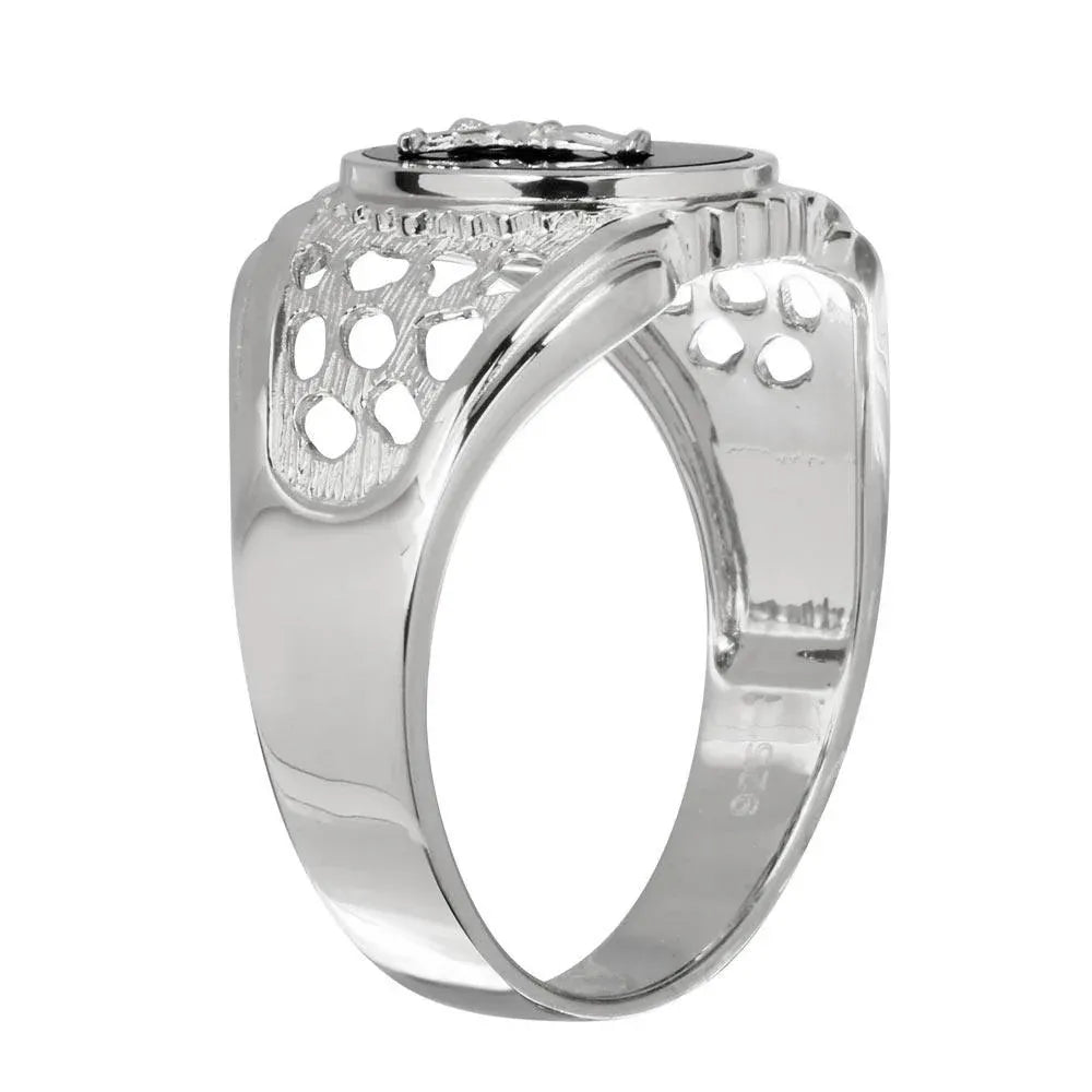 925 Sterling Silver Rhodium Plated Black Oval Body of Christ Ring