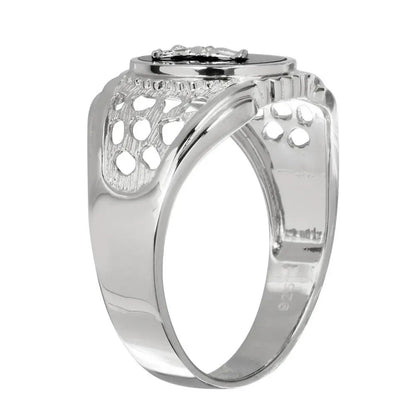 925 Sterling Silver Rhodium Plated Black Oval Body of Christ Ring