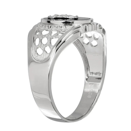 925 Sterling Silver Rhodium Plated Black Oval Body of Christ Ring