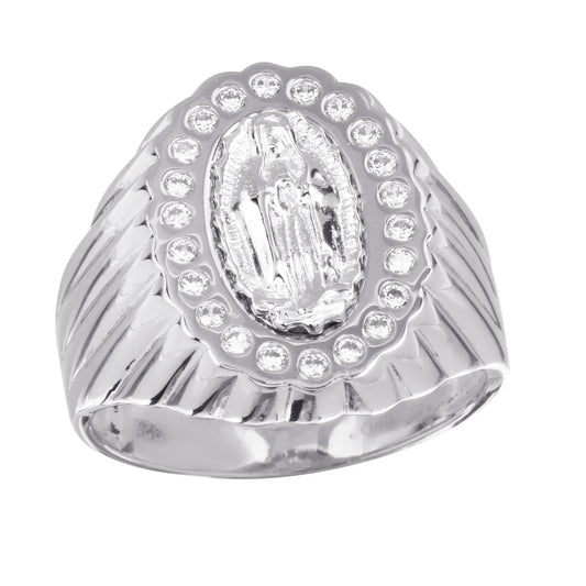 925 Sterling Silver Rhodium Plated Guadalupe Ring with CZ