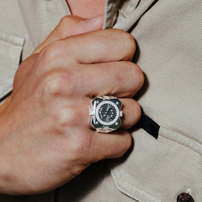 925 Sterling Silver Rhodium Plated Men's Dollar Sign Ring