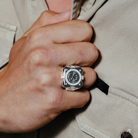 925 Sterling Silver Rhodium Plated Men's Dollar Sign Ring