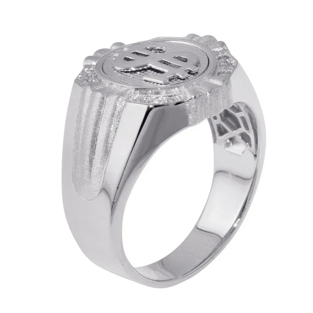 925 Sterling Silver Rhodium Plated Dollar Sign Ring with CZ
